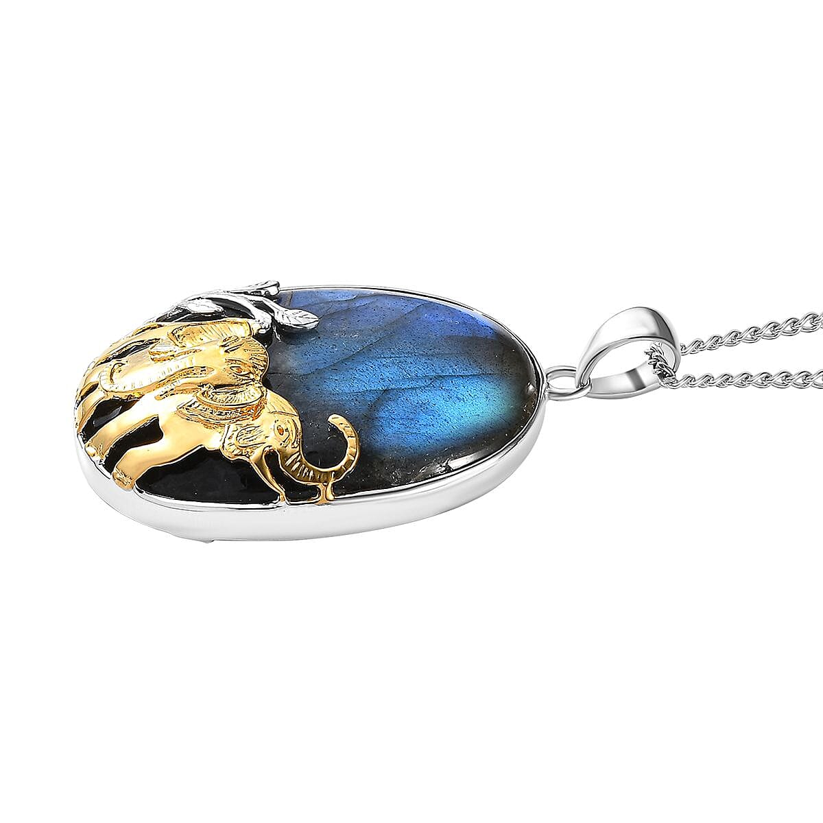 Labradorite Pendant with Curb Chain CD-60 (Size 20) in Platinum Overlay Sterling Silver Wt. 13 Gms 85.000 Ct.