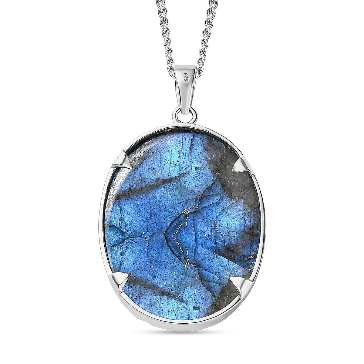 Labradorite Pendant with Curb Chain CD-60 (Size 20) in Platinum Overlay Sterling Silver Wt. 13 Gms 85.000 Ct.