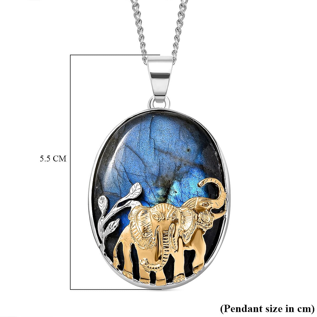 Labradorite Pendant with Curb Chain CD-60 (Size 20) in Platinum Overlay Sterling Silver Wt. 13 Gms 85.000 Ct.