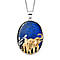 Lapis Lazuli Pendant with Curb Chain (Size 20) in Platinum and 18K Vermeil Yellow Gold Plated Sterling Silver