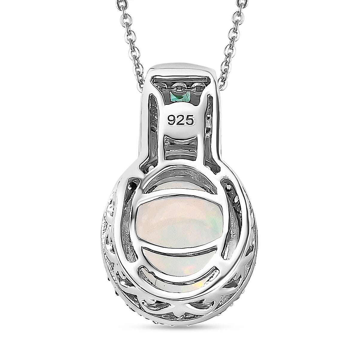 Ethiopian Welo Opal, Zambian Emerald & Natural Zircon Pendant with Chain (Size 20) in Platinum Overlay Sterling Silver 2.84 Ct, Silver Wt 5.33 GM