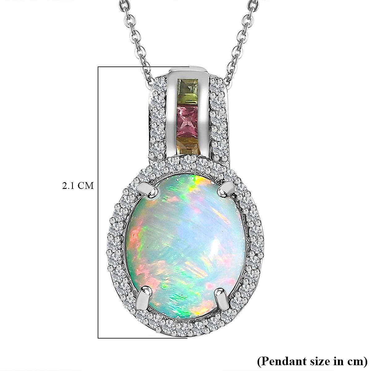 Ethiopian Welo Opal, Multi-Tourmaline and Zircon Pendant with Chain (Size 20) in Platinum Overlay Sterling Silver 2.80 Ct