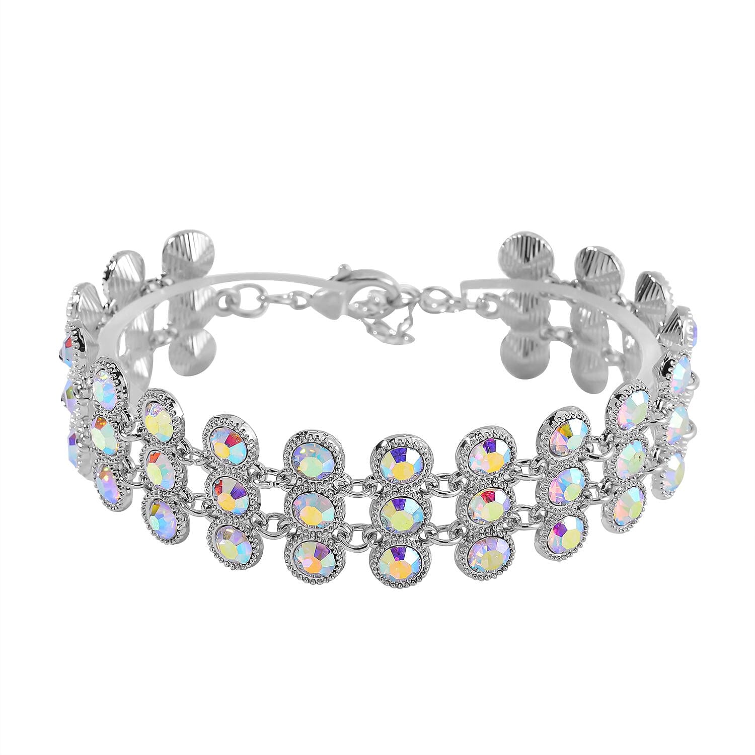 2 Piece Set - Mystic White Austrian Crystal Bracelet (Size 7.5-2) and  Dangle Earrings