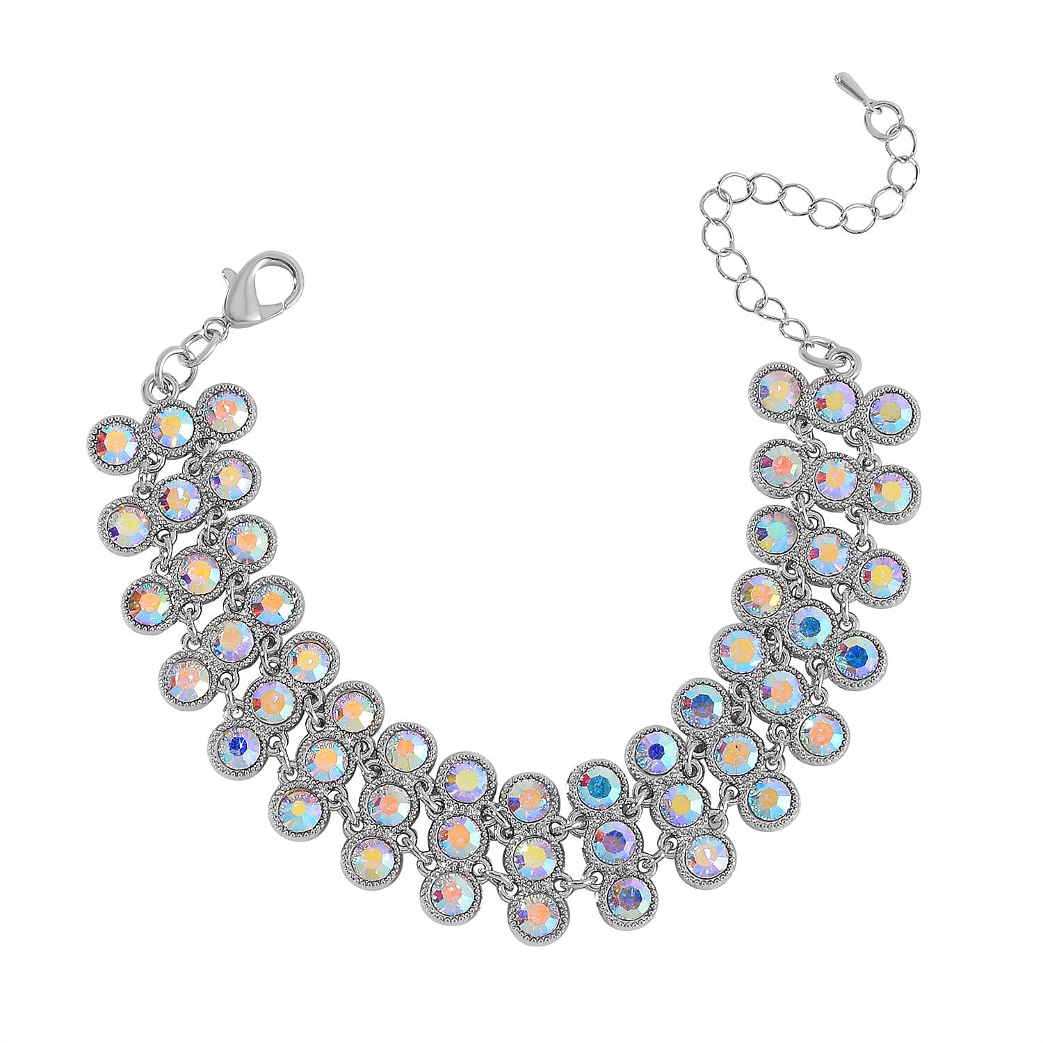 2 Piece Set - Mystic White Austrian Crystal Bracelet (Size 7.5-2) and  Dangle Earrings