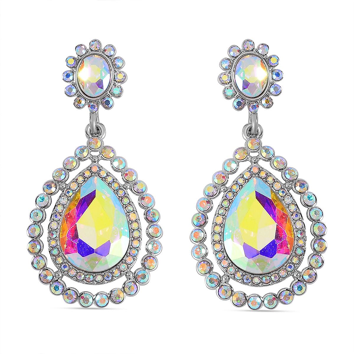 2 Piece Set - Mystic White Austrian Crystal Bracelet (Size 7.5-2) and  Dangle Earrings