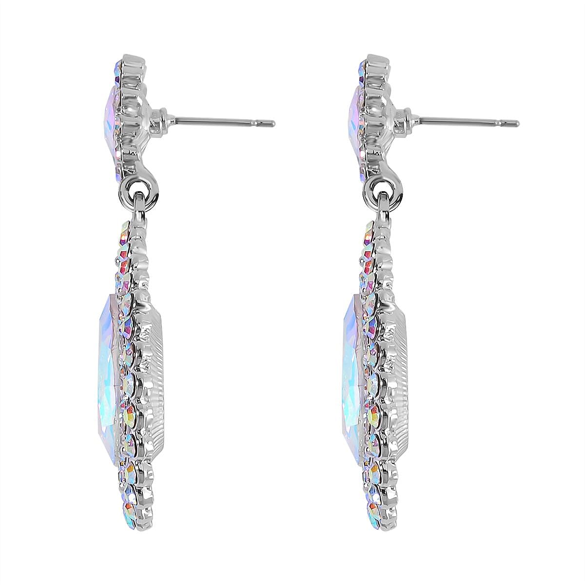 2 Piece Set - Mystic White Austrian Crystal Bracelet (Size 7.5-2) and  Dangle Earrings