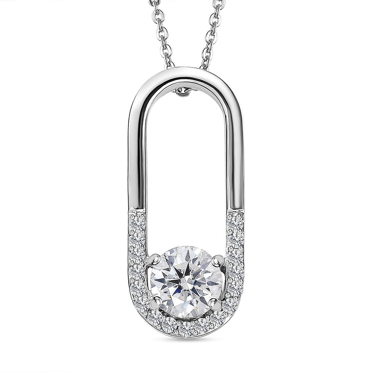 Moissanite Loop Pendant with Chain (Size 20) in Platinum Overlay Sterling Silver