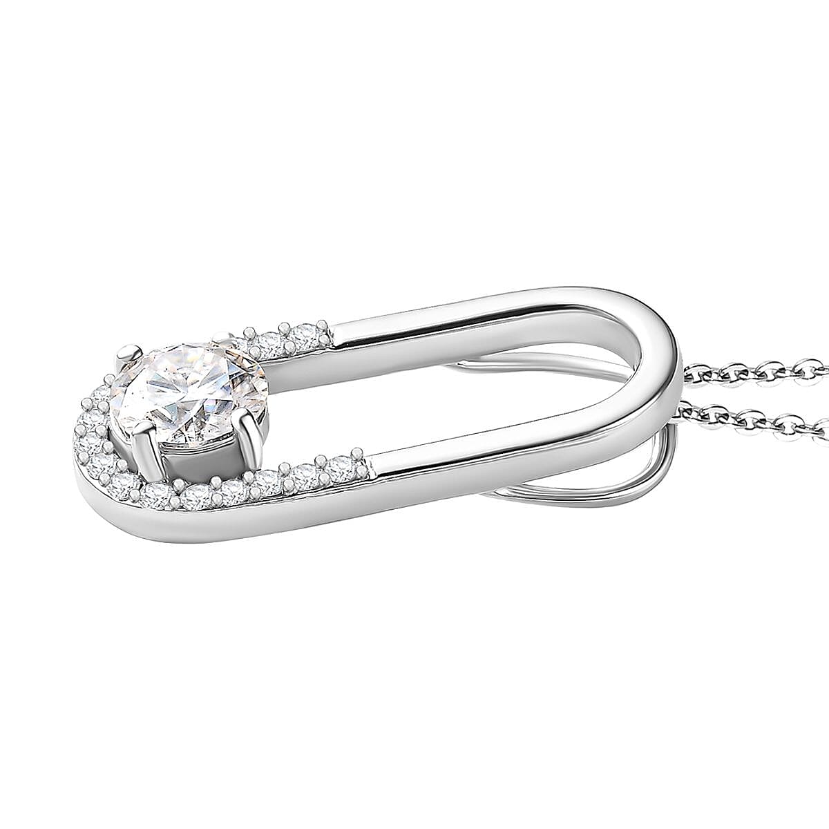 Moissanite Loop Pendant with Chain (Size 20) in Platinum Overlay Sterling Silver