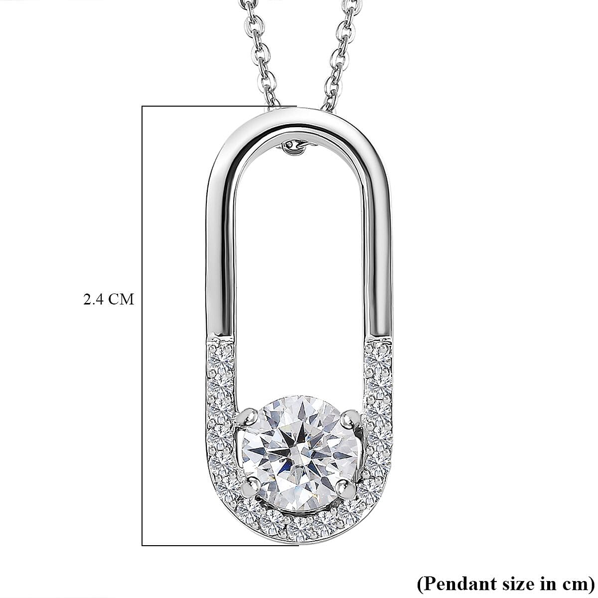 Moissanite Loop Pendant with Chain (Size 20) in Platinum Overlay Sterling Silver