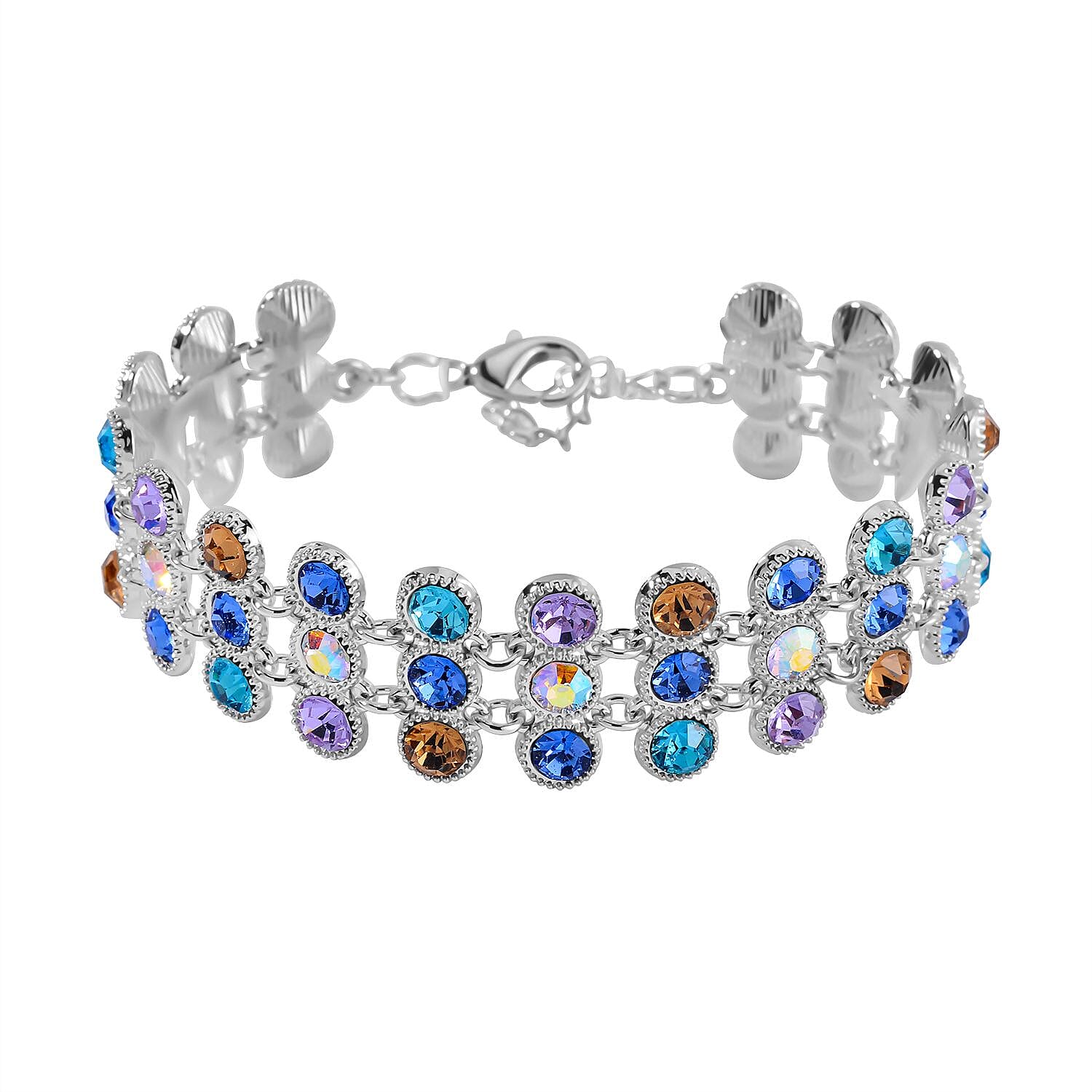 2 Piece Set - Blue & Multi Color Austrian Crystal Bracelet and Earrings
