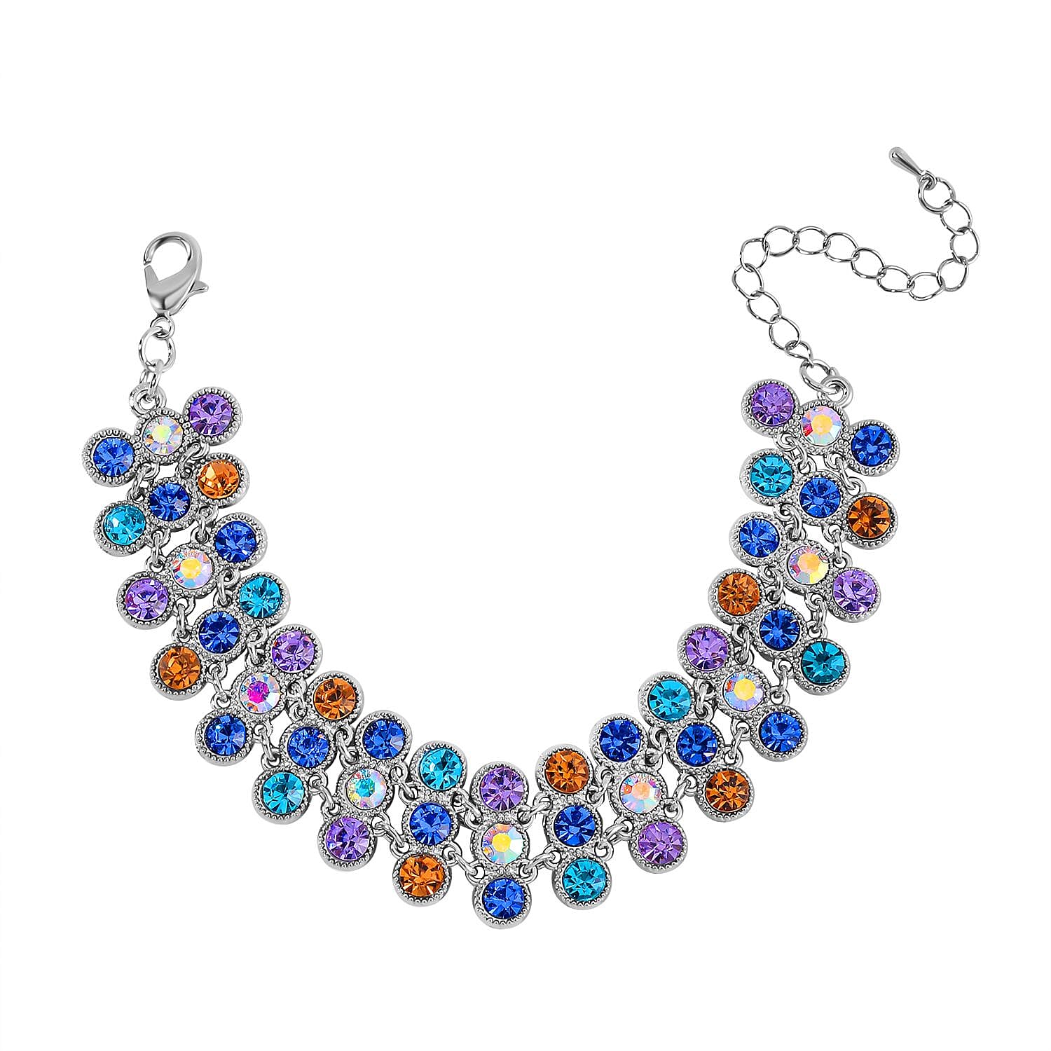 2 Piece Set - Blue & Multi Color Austrian Crystal Bracelet and Earrings
