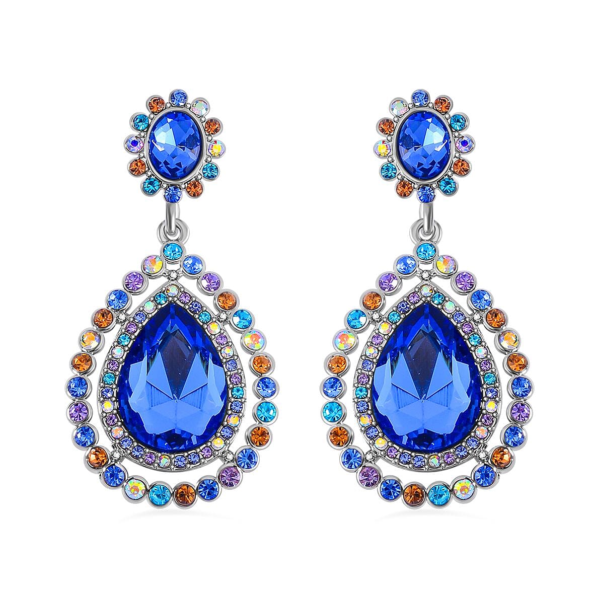 2 Piece Set - Blue & Multi Color Austrian Crystal Bracelet and Earrings