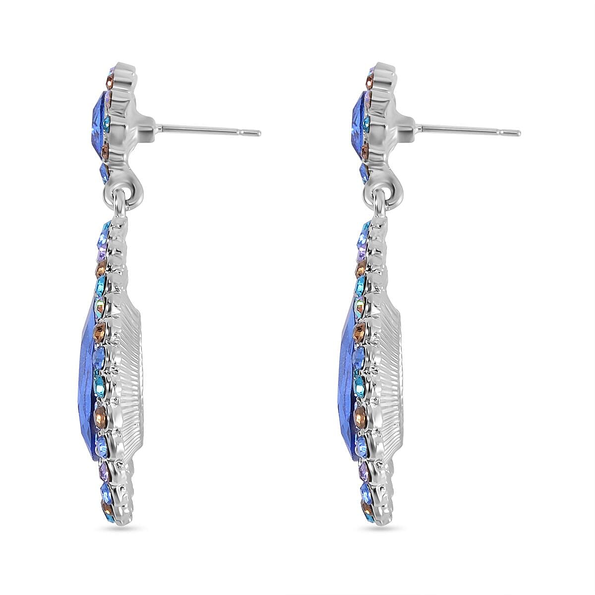 2 Piece Set - Blue & Multi Color Austrian Crystal Bracelet and Earrings