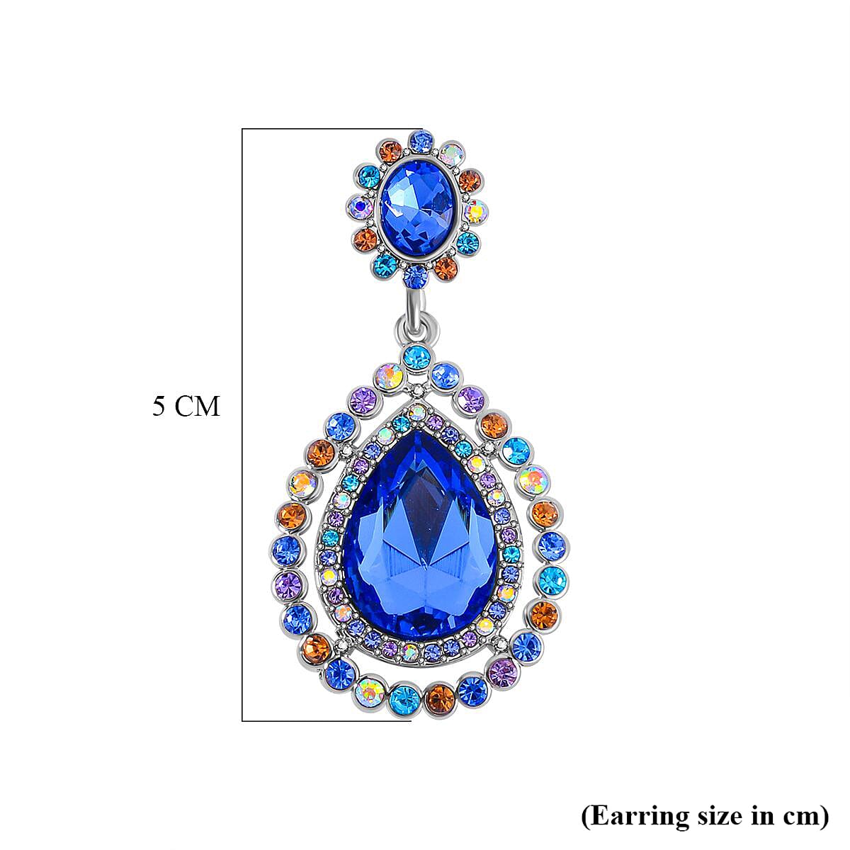 2 Piece Set - Blue & Multi Color Austrian Crystal Bracelet and Earrings