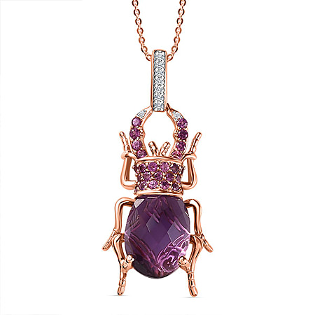 GP Collection - Beetle Amethyst, Rhodolite Garnet & Natural Zircon Pendant with Chain (Size 20) in 18K Vermeil RG Plated Sterling Silver 6.31 Ct, Silver Wt. 8.10 Gms