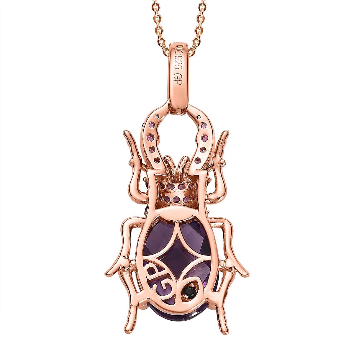 GP Collection - Beetle Amethyst, Rhodolite Garnet & Natural Zircon Pendant with Chain (Size 20) in 18K Vermeil RG Plated Sterling Silver 6.31 Ct, Silver Wt. 8.10 Gms