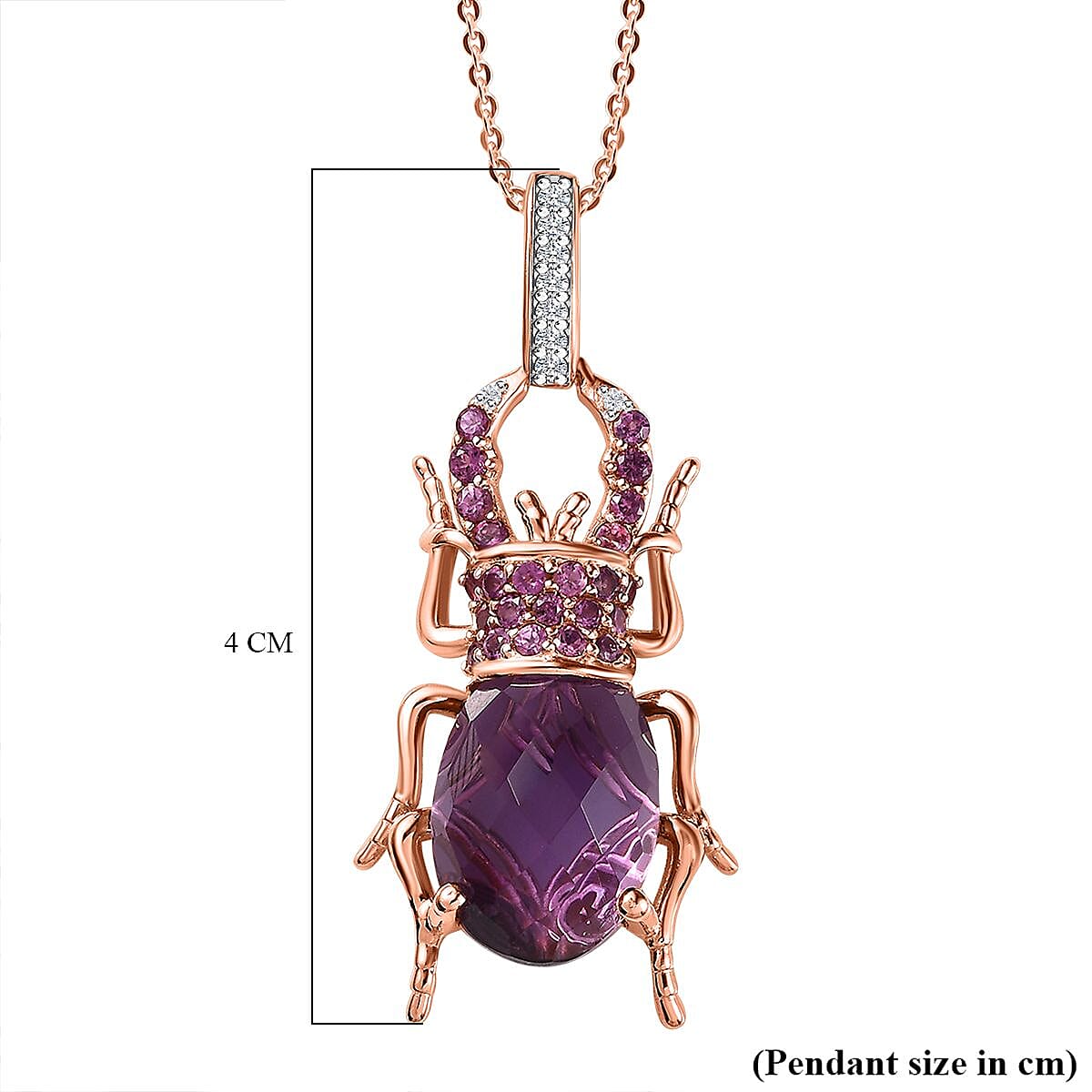 GP Collection - Beetle Amethyst, Rhodolite Garnet & Natural Zircon Pendant with Chain (Size 20) in 18K Vermeil RG Plated Sterling Silver 6.31 Ct, Silver Wt. 8.10 Gms
