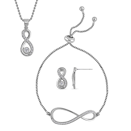 New York Close Out- 3 Piece Set - Cubic Zirconia Necklace (Size 20-2) and Adjustable Bracelet (Size 6-8) and Earrings