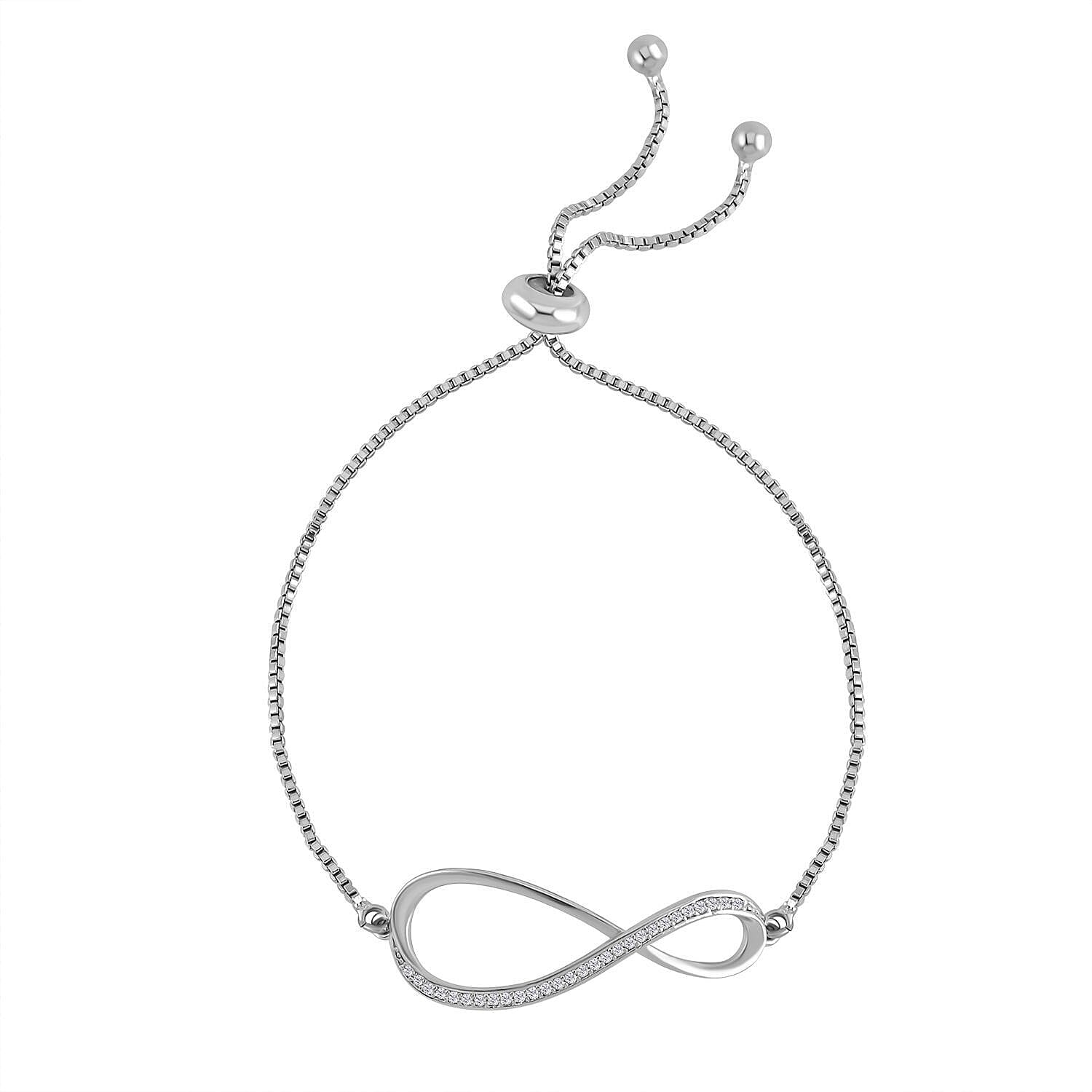 Lustro Stella- 3 Piece Set - Cubic Zirconia Necklace (Size 20-2) and Adjustable Bracelet (Size 6-8) and Earrings