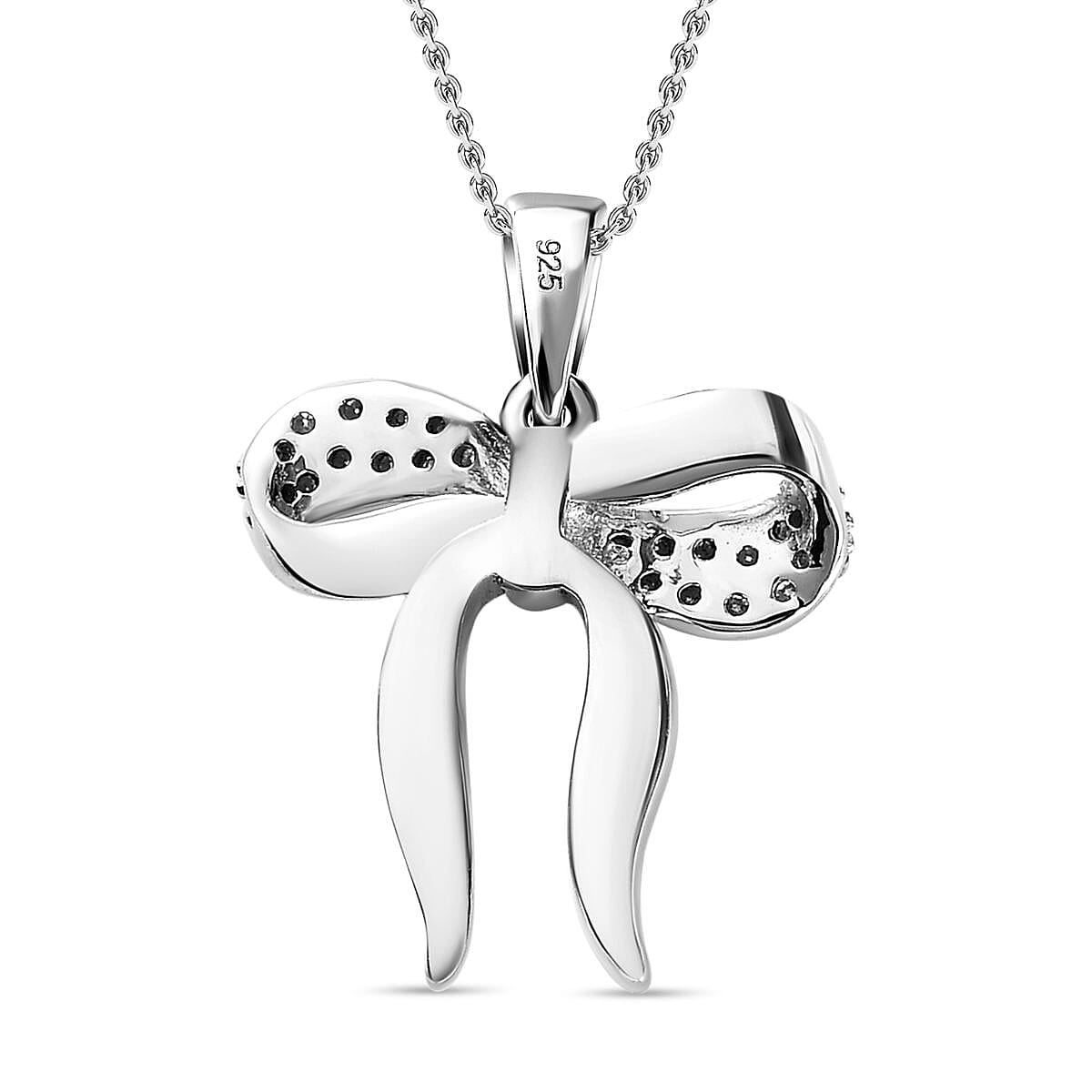 Moissanite Bow Tie Ribbon Pendant in Platinum Overlay Sterling Silver