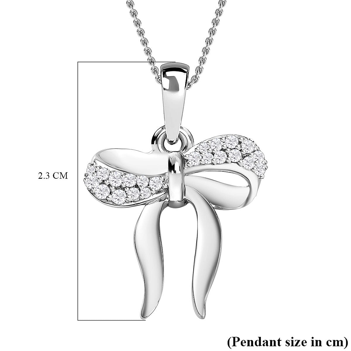Moissanite Bow Tie Ribbon Pendant in Platinum Overlay Sterling Silver