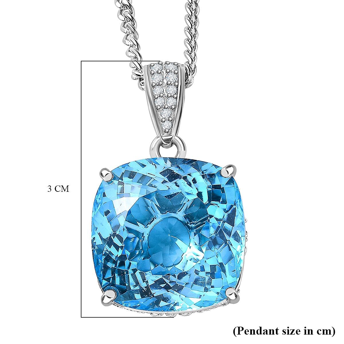Blue Topaz & Natural Zircon Pendant with Chain (Size 20) in Platinum Overlay Sterling Silver 33.11 Ct, Silver Wt. 5.00 Gms