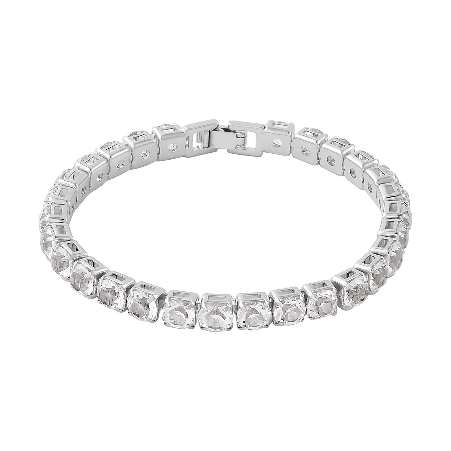 2 Piece Set -  White Austrian Crystal Bracelet (7.5) and Bracelet Holder in Silver Tone