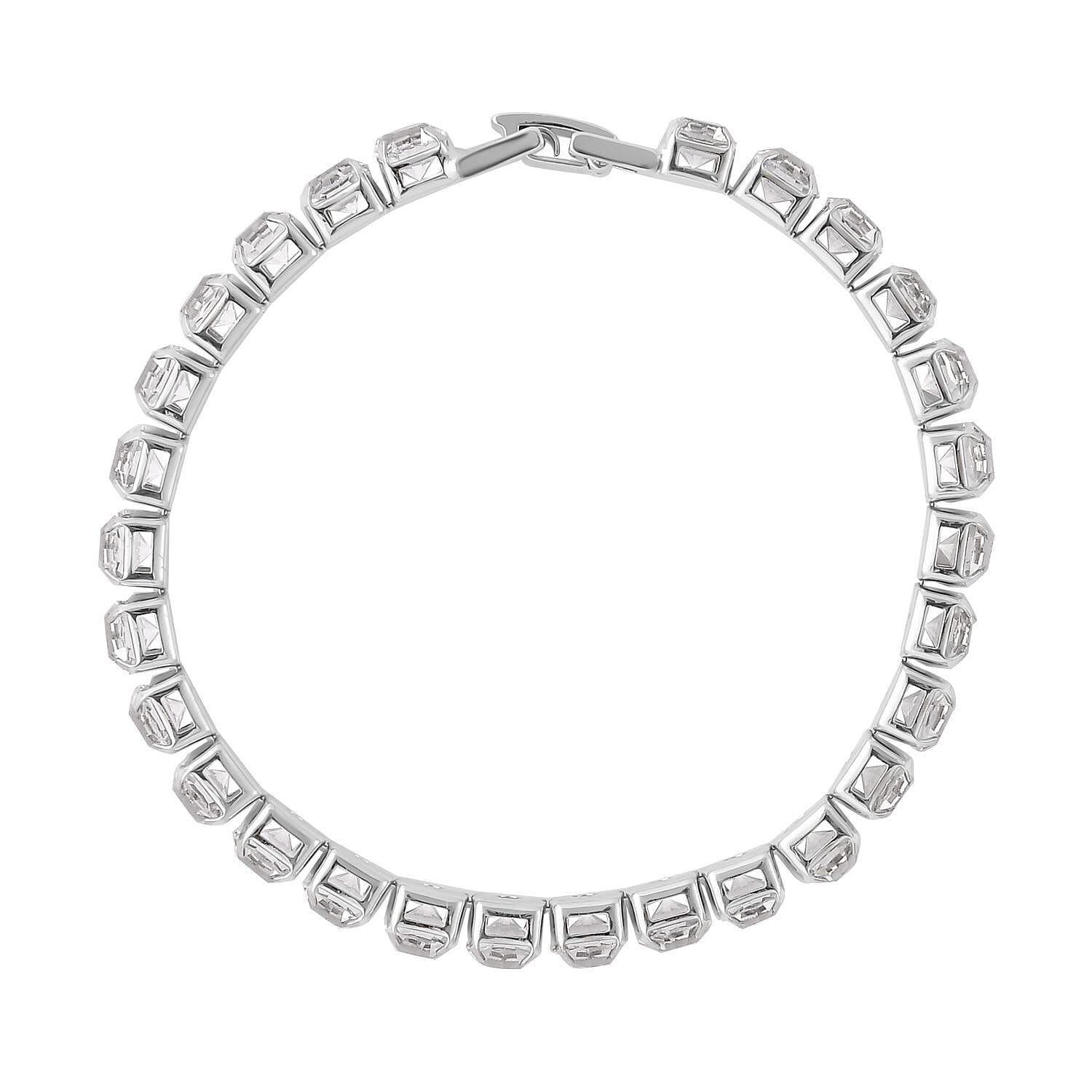 2 Piece Set -  White Austrian Crystal Bracelet (7.5) and Bracelet Holder in Silver Tone