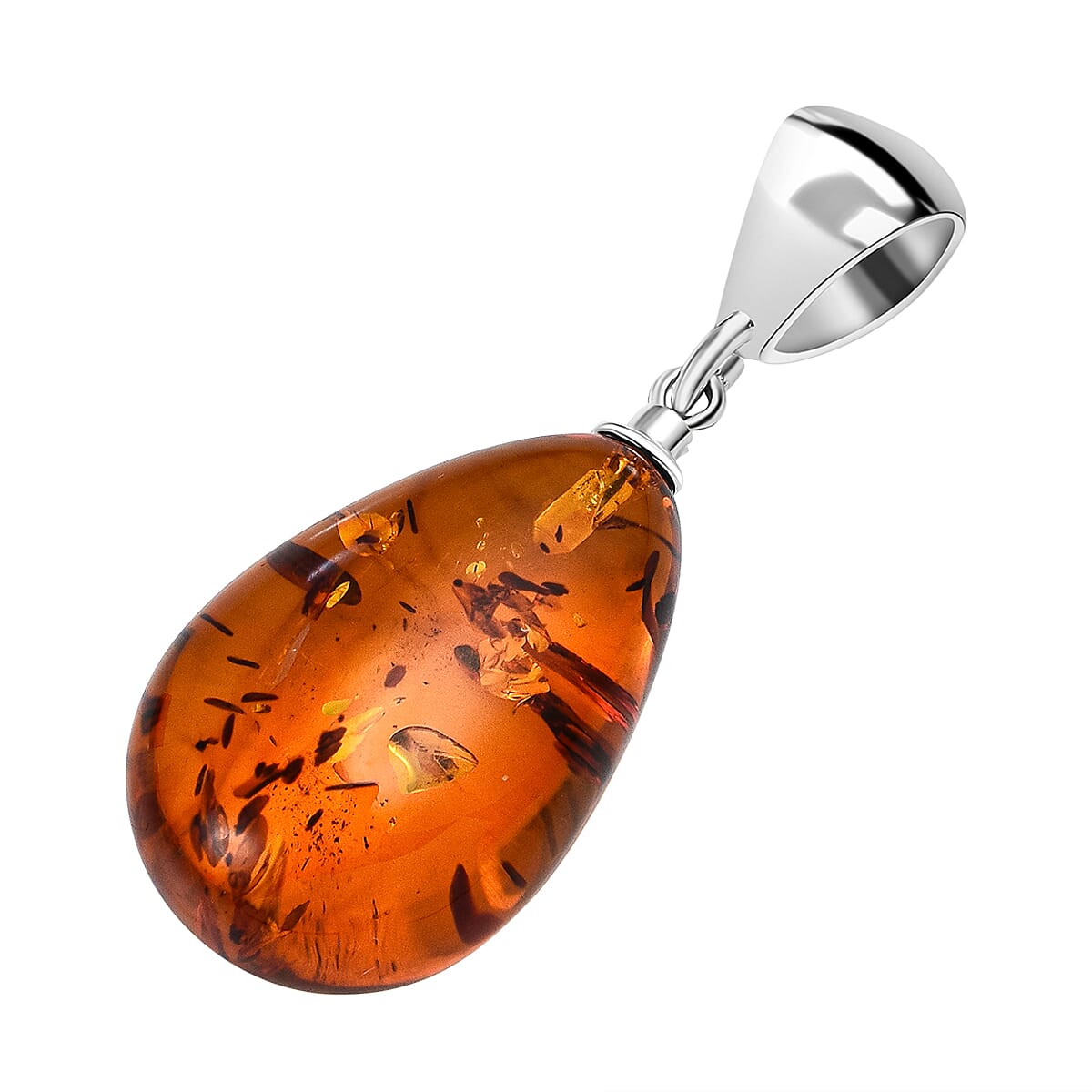 2 Piece Set - Baltic Amber Solitaire Pendant and Earrings in Sterling Silver