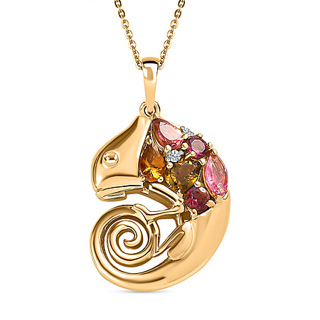 GP Italian Garden Collection - Multi-Tourmaline & Natural Zircon Pendant with Chain (Size 20) in 18K Vermeil Yellow Gold Plated Sterling Silver 1.40 Ct, Silver Wt. 6.63 Gms