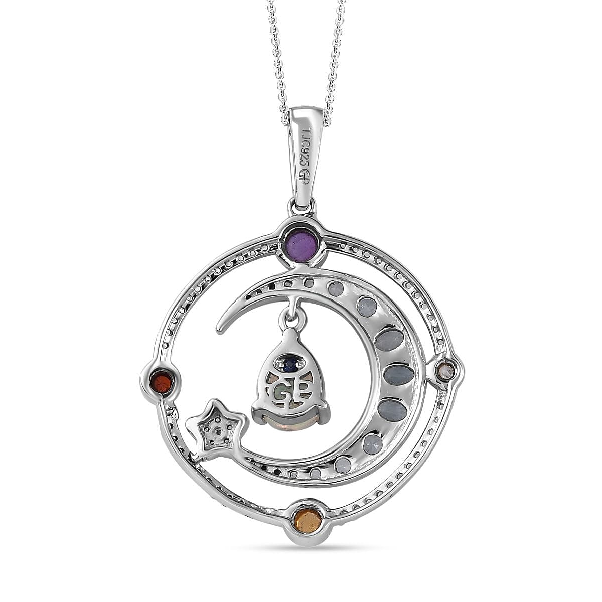 GP Celestial Dream Collection - Ethiopian Welo Opal & Multi Gemstone Pendant with Chain (Size 20) in Platinum Overlay Sterling Silver 3.33 Ct, Silver Wt. 7.00 Gms