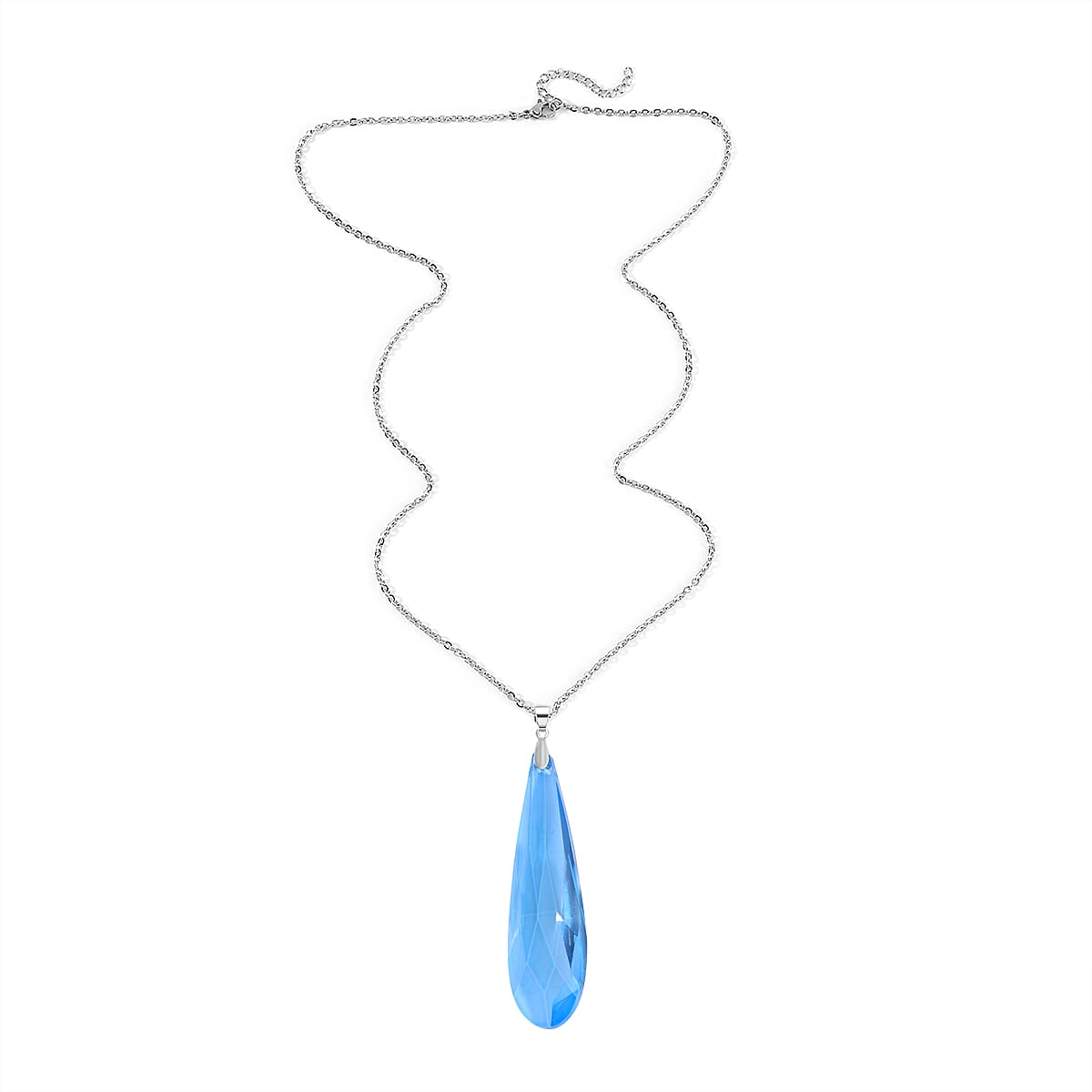  2 Piece Set - Blue Crystal Pendant with Chain (Size 23.5) Pure White Brass 0.020 Ct.
