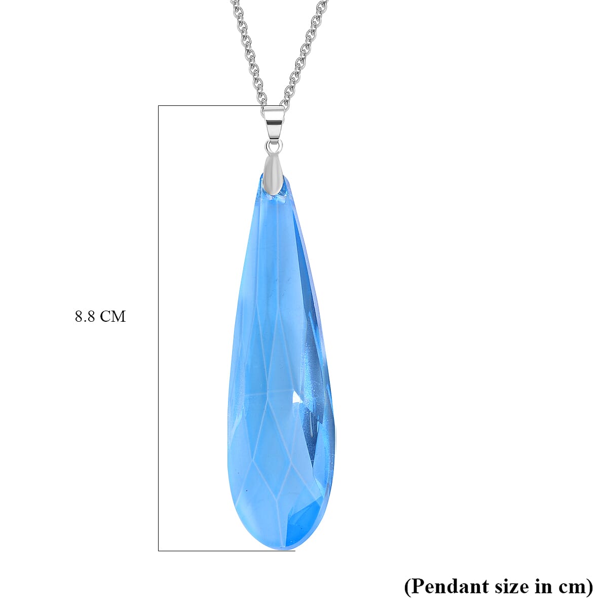  2 Piece Set - Blue Crystal Pendant with Chain (Size 23.5) Pure White Brass 0.020 Ct.