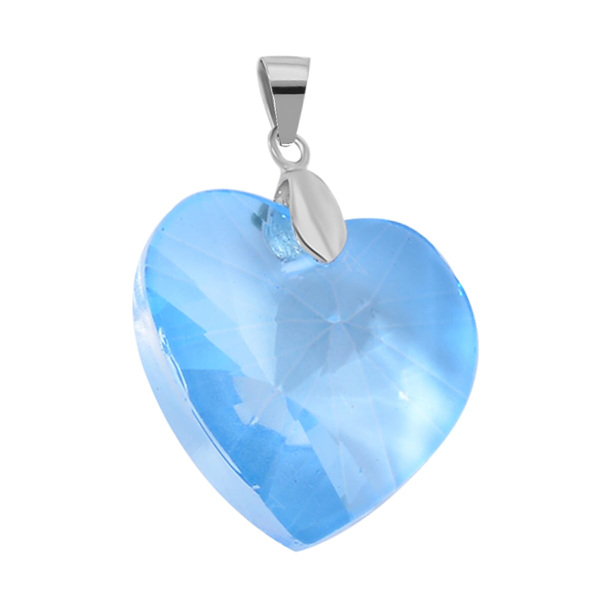  2 Piece Set - Blue Crystal Pendant with Chain (Size 23.5) Pure White Brass 0.020 Ct.