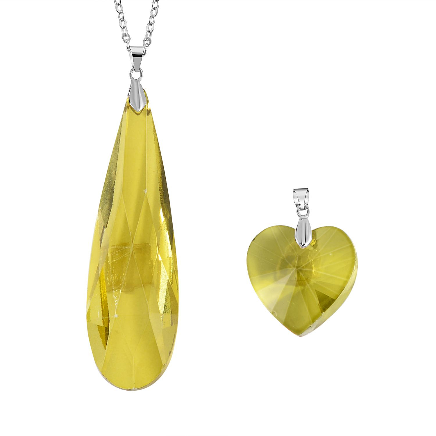 Set of 2 - Peridot Austrian Crystal Pendant with Chain (Size 23-2 Inch Ext.)