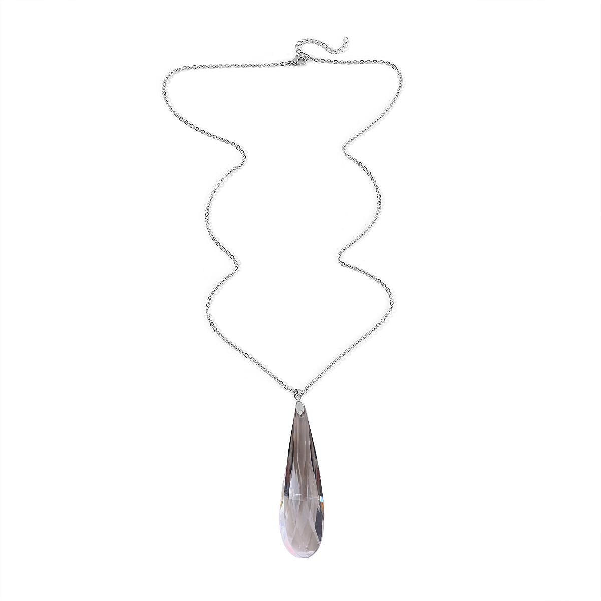 Set of 2 - Grey Austrian Crystal Pendant with Chain (Size 23-2 Inch Ext.)