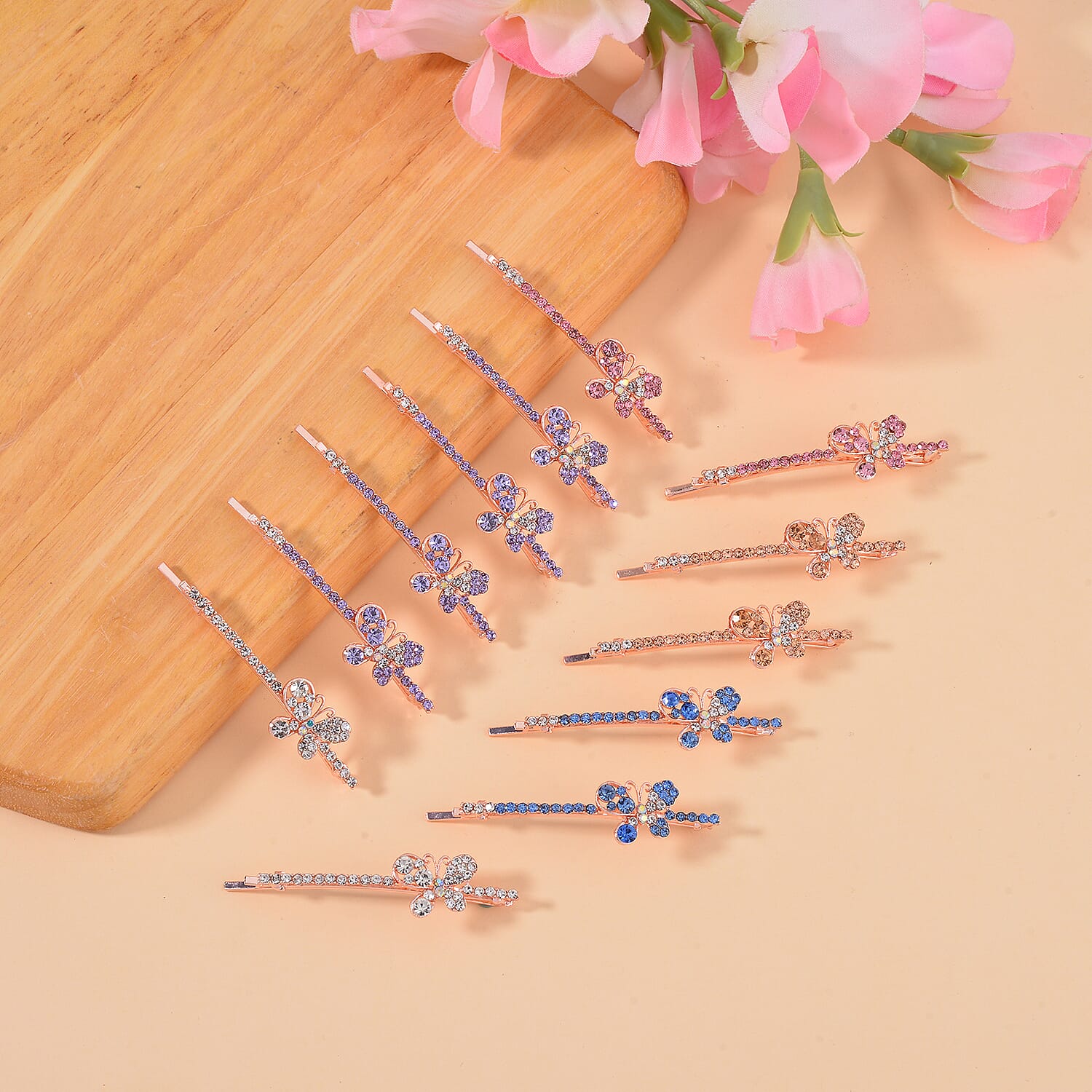 Set of 12 - Multi Austrian Crystal Floral Hair Clips