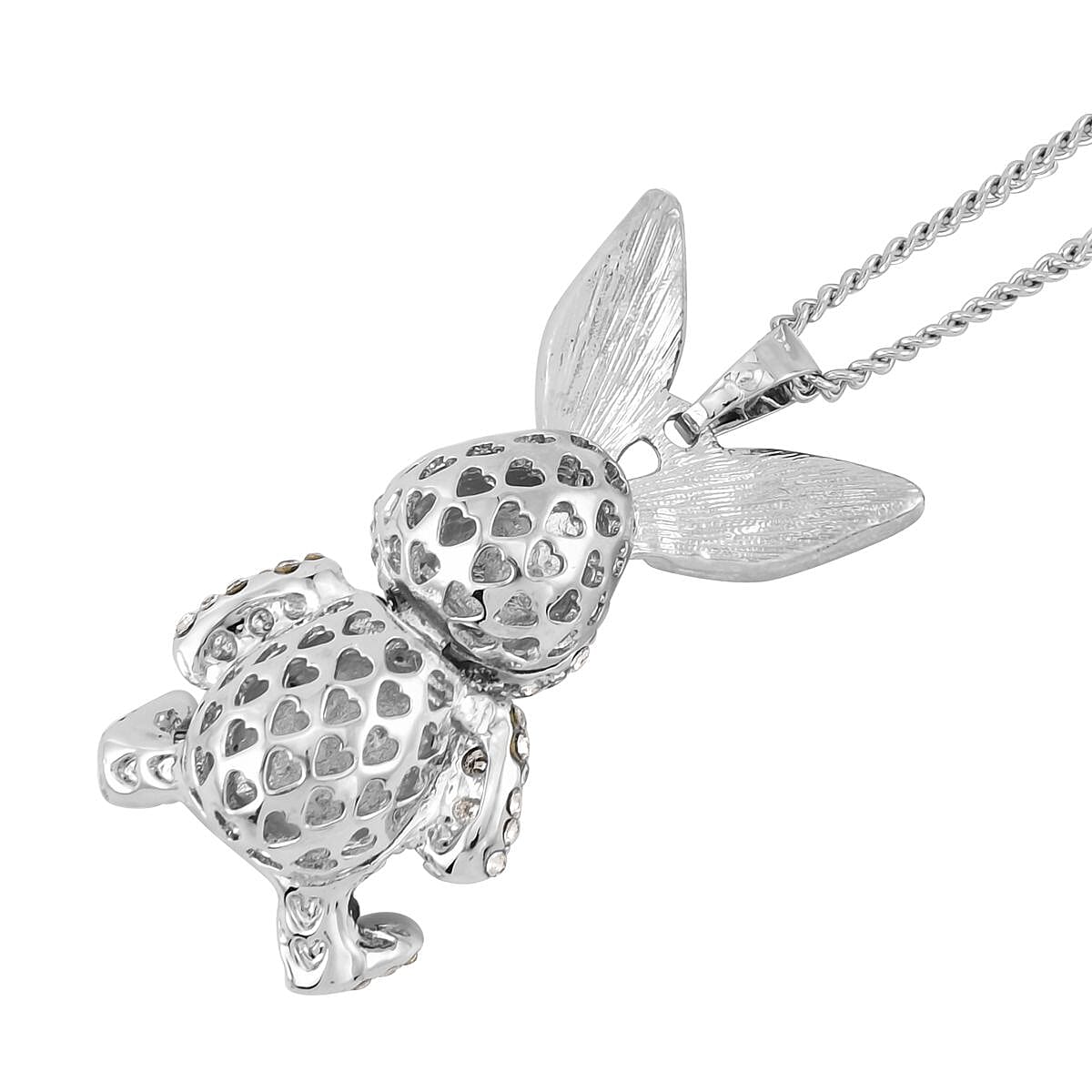 Black & White Austrian Crystal Enameled Bunny Pendant with Chain (Size 29-2 inch Ext.)