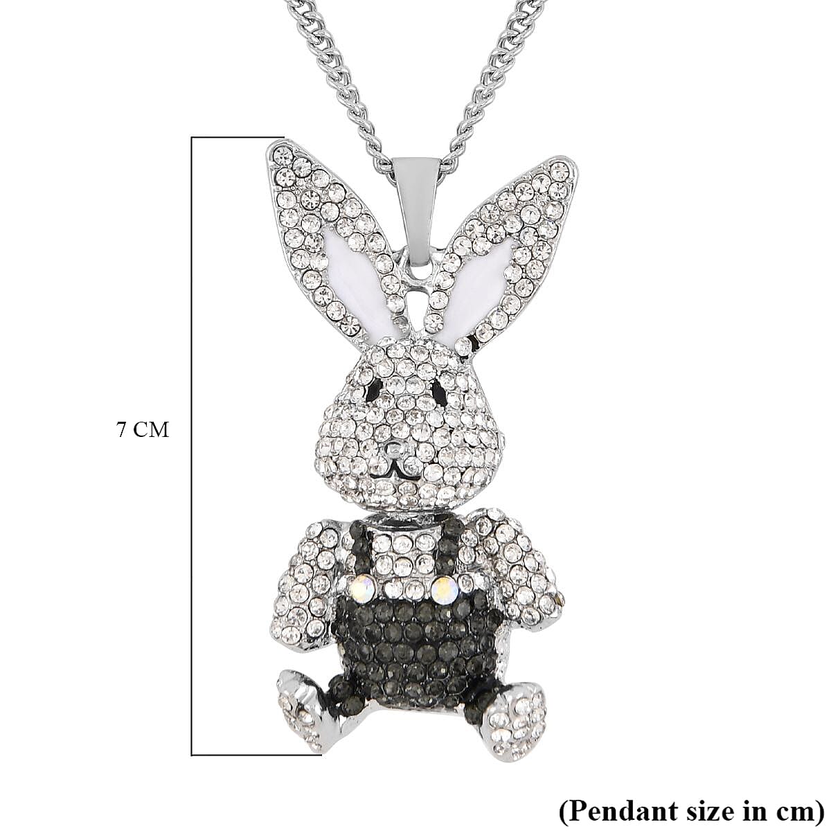 Black & White Austrian Crystal Enameled Bunny Pendant with Chain (Size 29-2 inch Ext.)