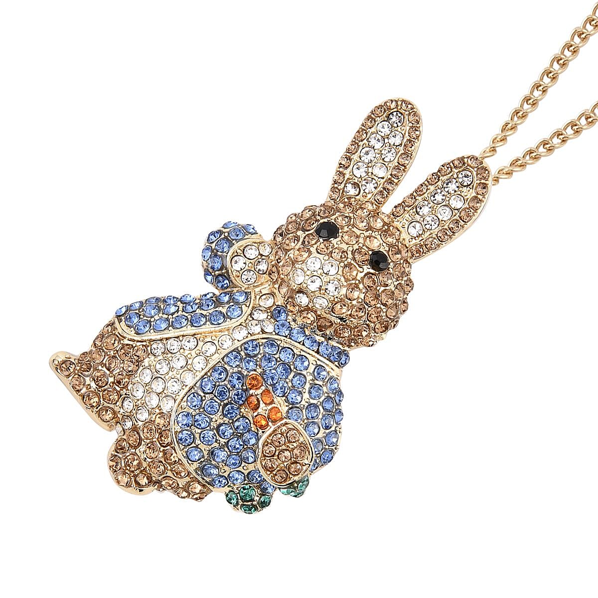 2 in 1 Multicolor Austrian Crystal Bunny Pendant & Brooch with Chain(Size - 29-2 Inch Ext)