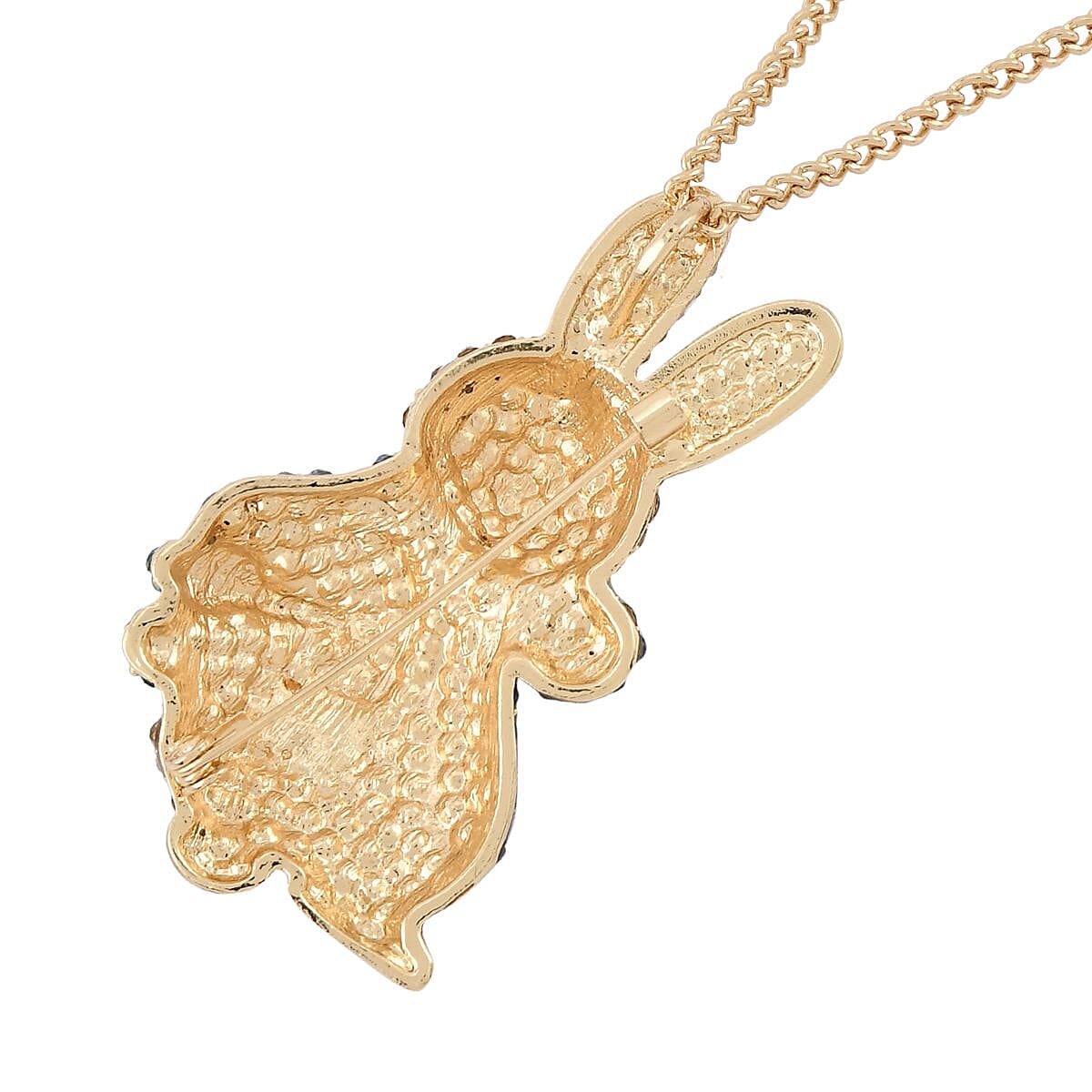 2 in 1 Multicolor Austrian Crystal Bunny Pendant & Brooch with Chain(Size - 29-2 Inch Ext)