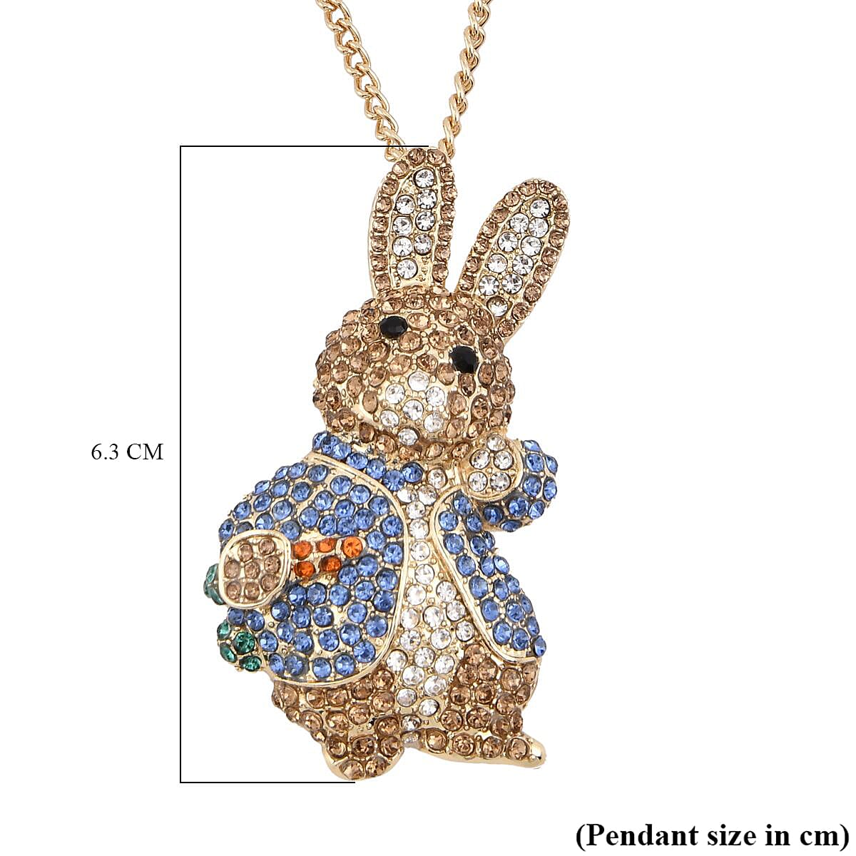 2 in 1 Multicolor Austrian Crystal Bunny Pendant & Brooch with Chain(Size - 29-2 Inch Ext)