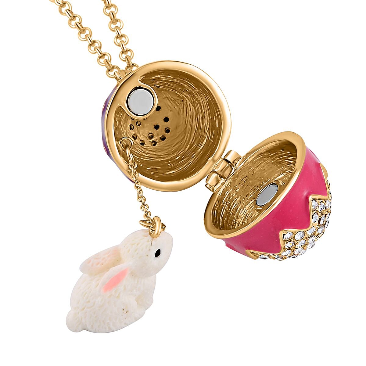 White Austrian Crystal Enamelled Easter Egg Pendant with Chain (Size 29 with 2 Ext) White Austrian Crystal Enamelled Easter Egg Pendant with Chain (Size 29 with 2 Ext)