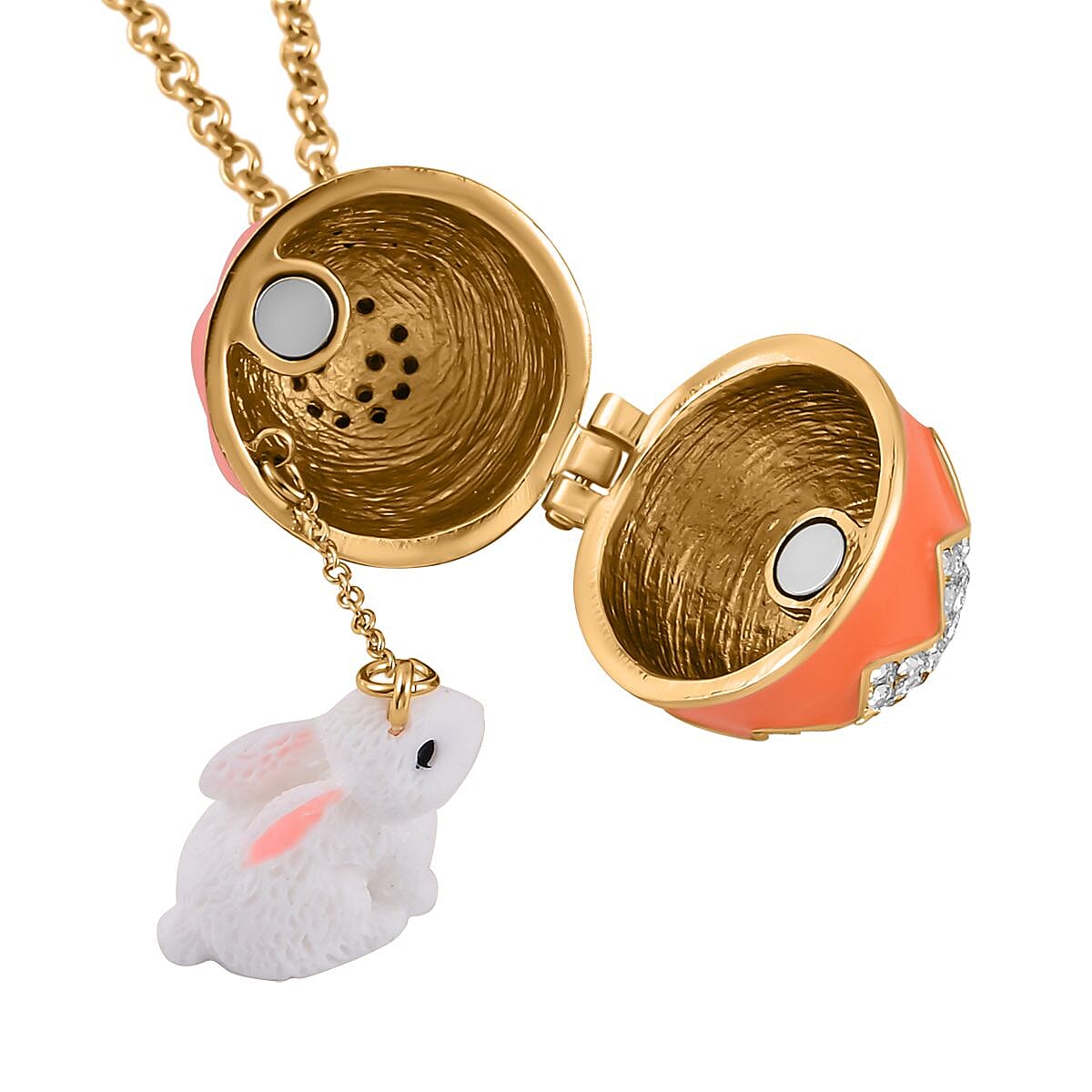 White Austrian Crystal Enamelled Easter Egg Pendant with Chain (Size 29 with 2 Ext) White Austrian Crystal Enamelled Easter Egg Pendant with Chain (Size 29 with 2 Ext)
