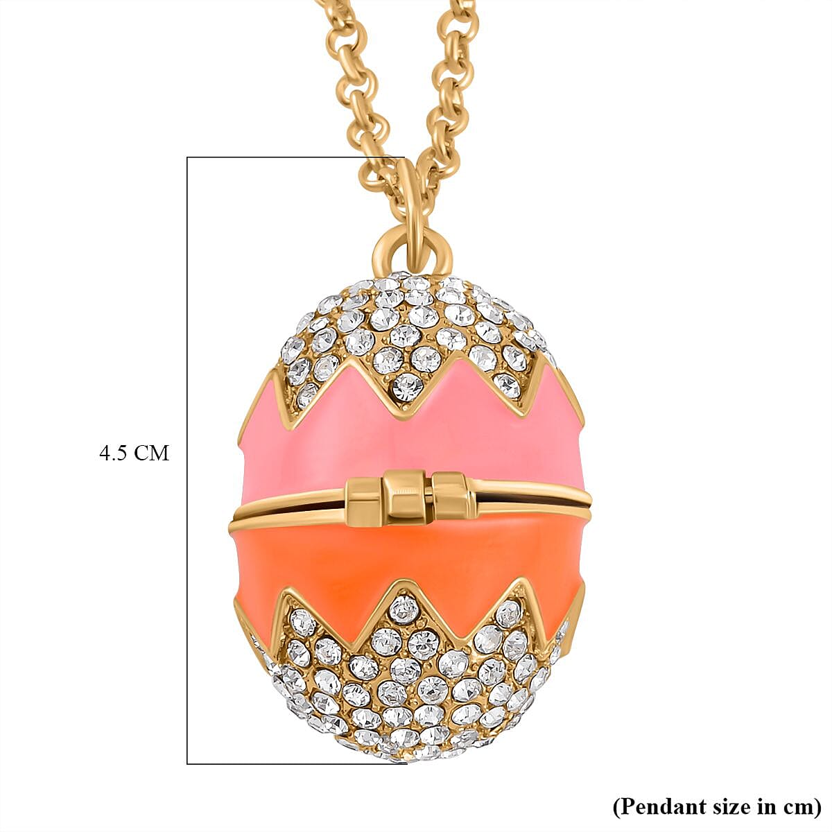 White Austrian Crystal Enamelled Easter Egg Pendant with Chain (Size 29 with 2 Ext) White Austrian Crystal Enamelled Easter Egg Pendant with Chain (Size 29 with 2 Ext)