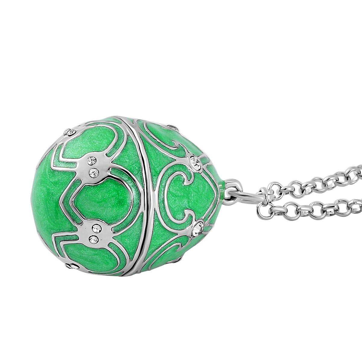 White Austrian Crystal Enamelled Easter Egg Pendant with Chain (Size 24)