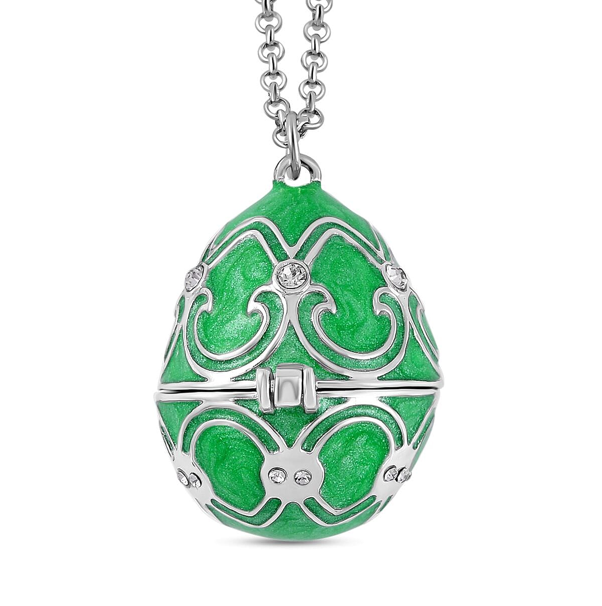 White Austrian Crystal Enamelled Easter Egg Pendant with Chain (Size 24)