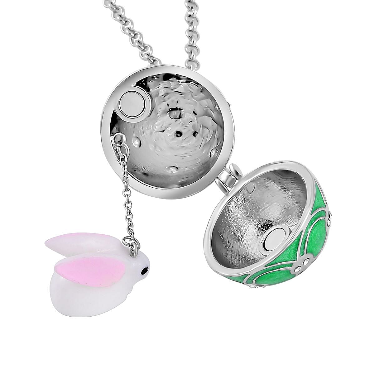 White Austrian Crystal Enamelled Easter Egg Pendant with Chain (Size 24)