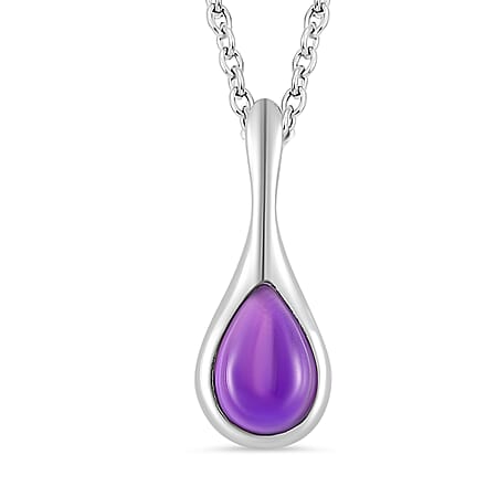 LUCY Q - Drop Collection African Amethyst Solitaire Pendant with Chain (Size - 16-18-20) in Rhodium Overlay Sterling Silver