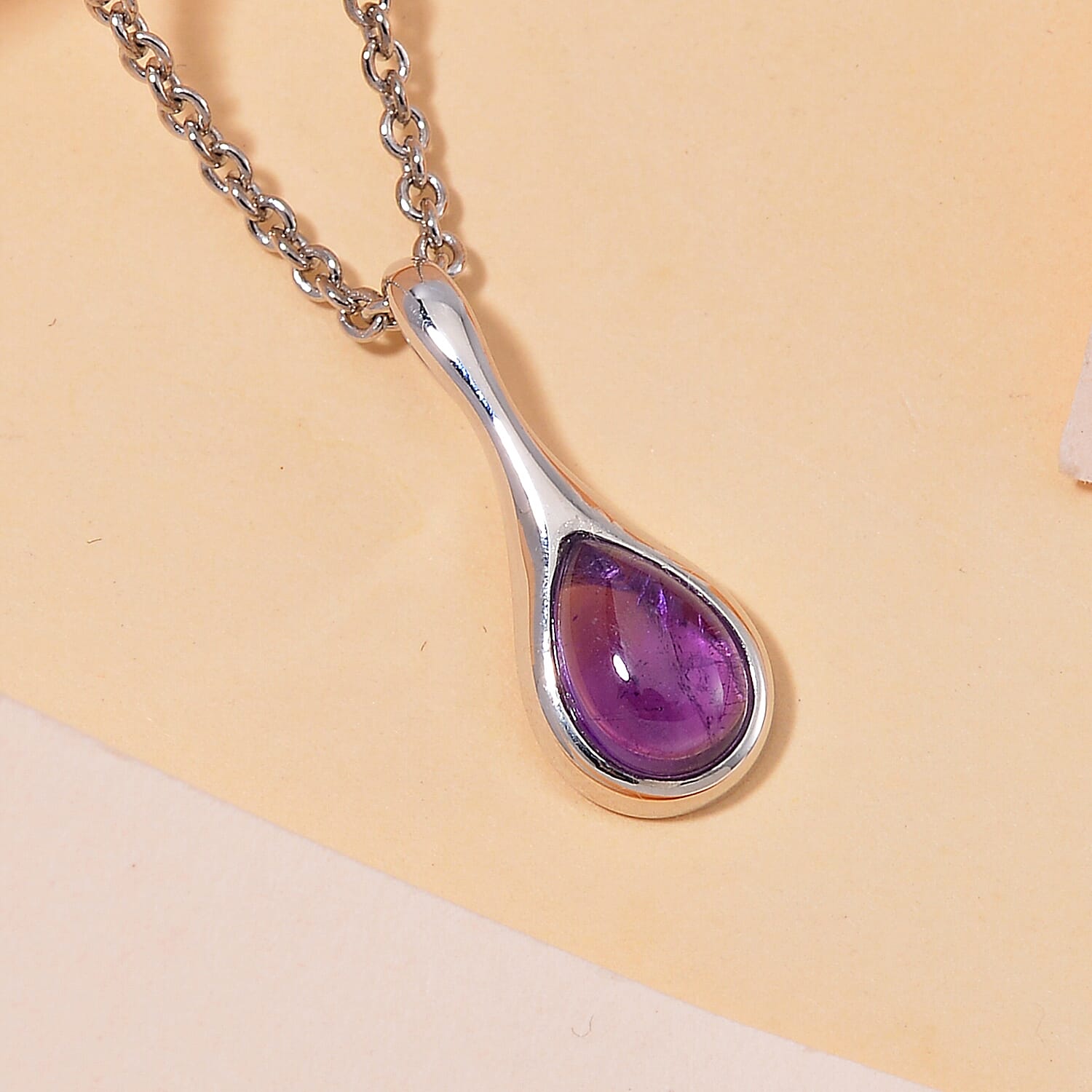 LUCY Q - Drip Collection Zambian Amethyst Pendant with Chain (Size - 16-18-20) in Rhodium Overlay Sterling Silver